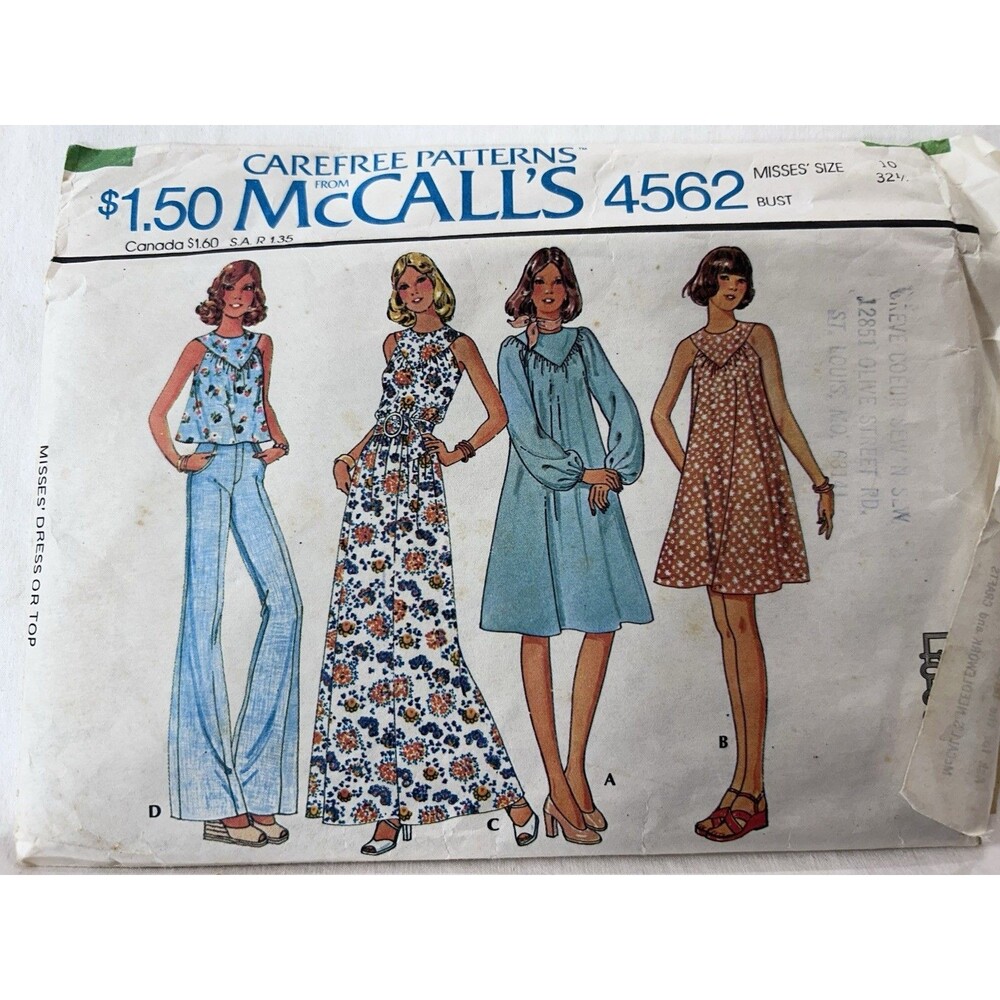 Vintage McCall's Carefree 4562 Misses Dress Pattern Size 10 Bust 32.5 CUT